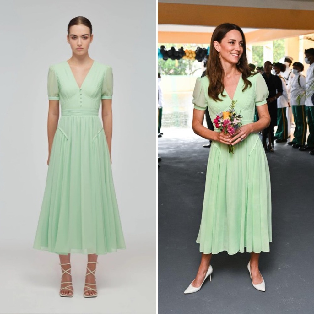 Self-Portrait spearmint green chiffon midi dress ASO Kate Middleton
